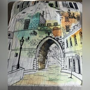 Dupatta Scarf in Cotton Blend - Digital Scenic Street in Prague by Artist Calesh